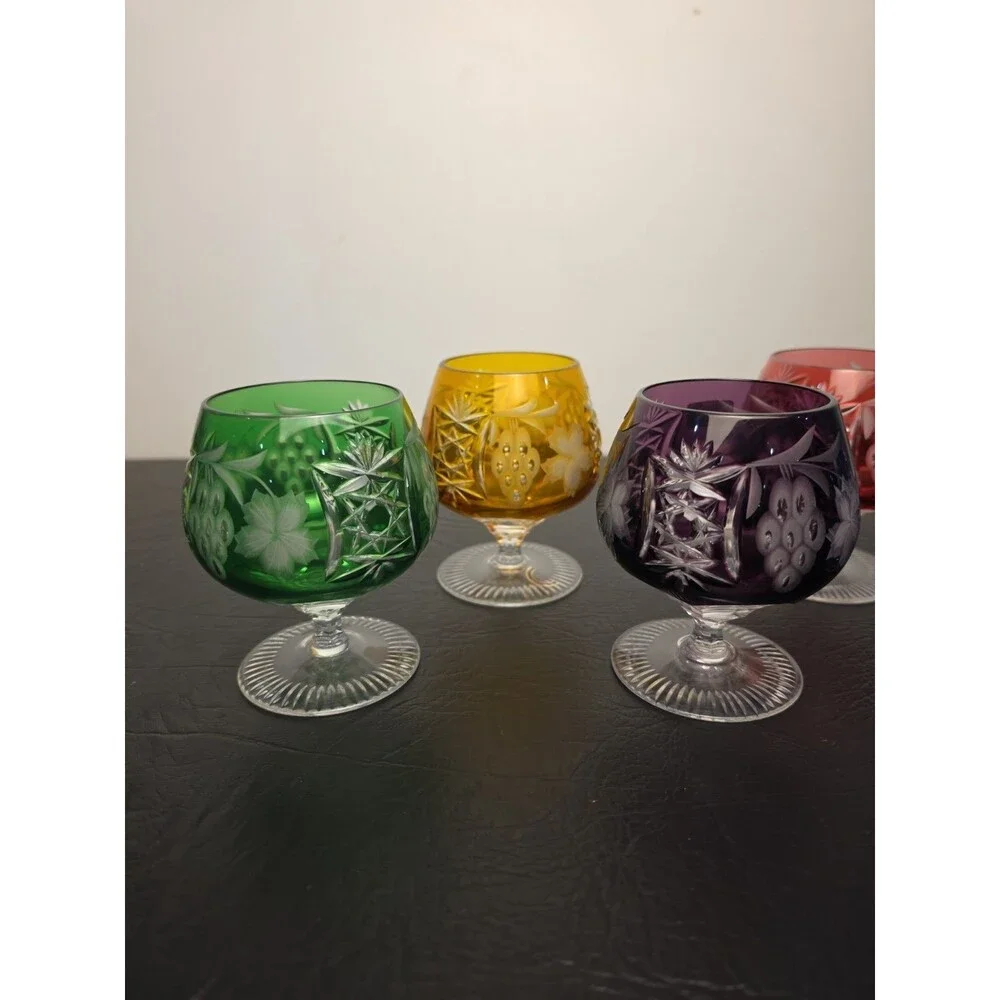 Ajka Marsala-Style Hungarian Lead Crystal Brandy Snifters Set of 6 Glasses NICE